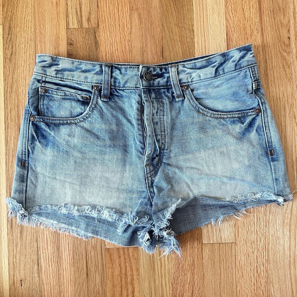 Free People Womens Button Fly Cut Off Denim Jean Shorts Size W 27